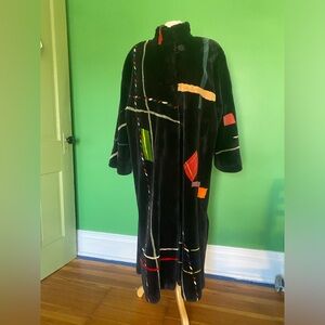 Vintage ZUKI black maxi geometric print colorful fur coat canada 90s